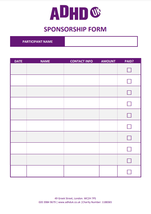 ADHD UK Sponsorship Form Image