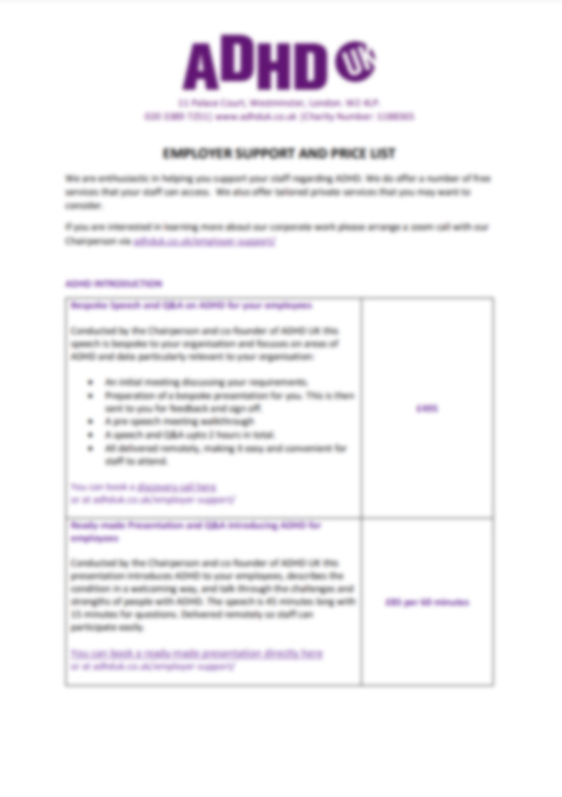 Employer Support and Price List