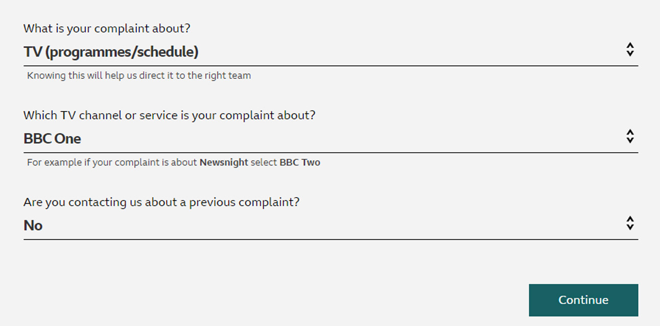 What is your complaint about? BBC Screenshot.