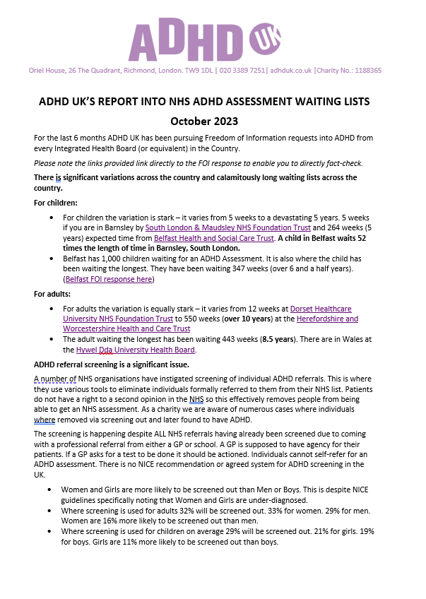 ADHD UK 2023 10 Waiting Times Report